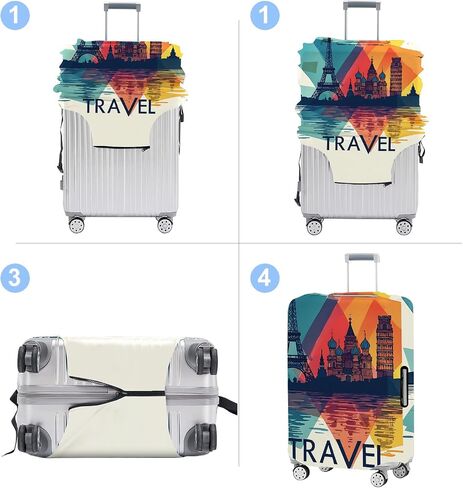 Luggage Cover Washable Suitcase Protector Anti-Scratch,Stretchable Fit for 20-34Inch Luggage Durable Travel Bag Cover with Zipper Closure (Travel-1, S(fits 20-22inch suitcase)) in Kuwait