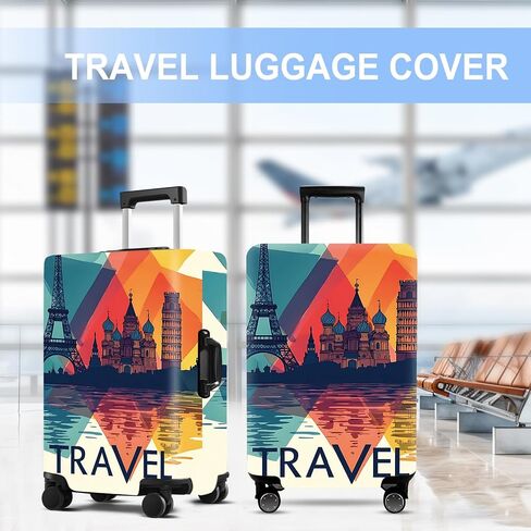 Luggage Cover Washable Suitcase Protector Anti-Scratch,Stretchable Fit for 20-34Inch Luggage Durable Travel Bag Cover with Zipper Closure (Travel-1, S(fits 20-22inch suitcase)) in Kuwait