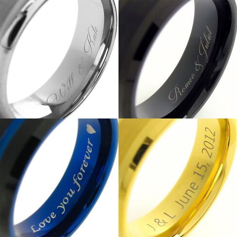 King's Cross Personalized Engraved 8mm Rose Gold Tungsten Carbide Low Dome Band Ring with Genuine Guitar String Between Whiskey Barrel Oak Wood Inlays. in Saudi Arabia