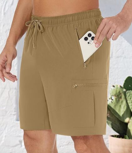 Mens Casual Shorts Elastic Waist Drawstring Summer Shorts Classic Fit Walking Hiking with Pockets in Saudi Arabia