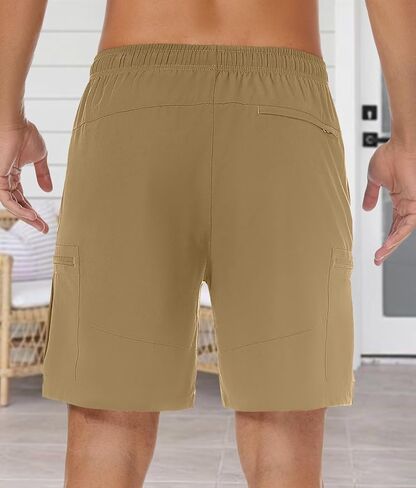 Mens Casual Shorts Elastic Waist Drawstring Summer Shorts Classic Fit Walking Hiking with Pockets in Saudi Arabia