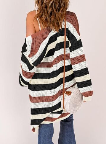 سترات صوفية كاجوال كبيرة الحجم ومخططة وطويلة الألوان للنساء in Saudi Arabia