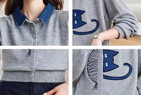 LAI MENG FIVE CATS Women's 2025 Fall Sweater Cardigan 2 in 1 Lapel Long Sleeve Button Ribbed Knit in Saudi Arabia