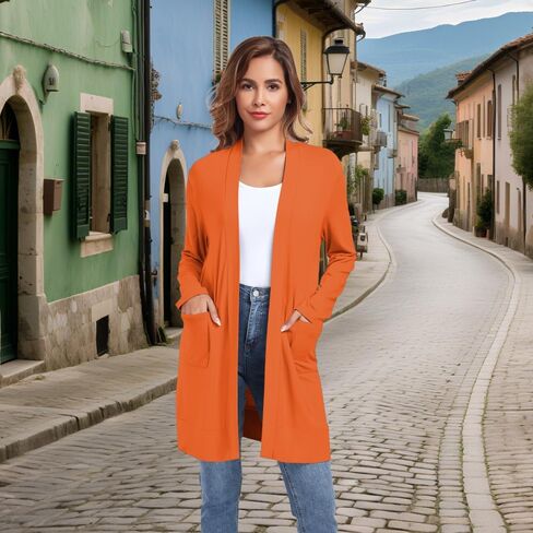 Womens Long Lightweight Cardigan with Pocket Open Front Casual Loose Long Sleeve Cardigan for Women in Saudi Arabia
