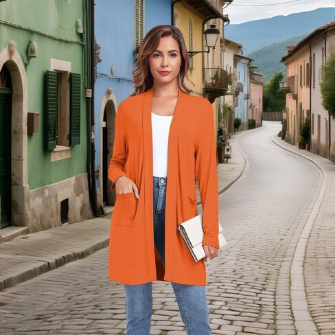 Womens Long Lightweight Cardigan with Pocket Open Front Casual Loose Long Sleeve Cardigan for Women in Saudi Arabia