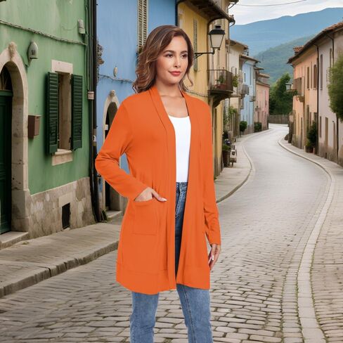 Womens Long Lightweight Cardigan with Pocket Open Front Casual Loose Long Sleeve Cardigan for Women in Saudi Arabia