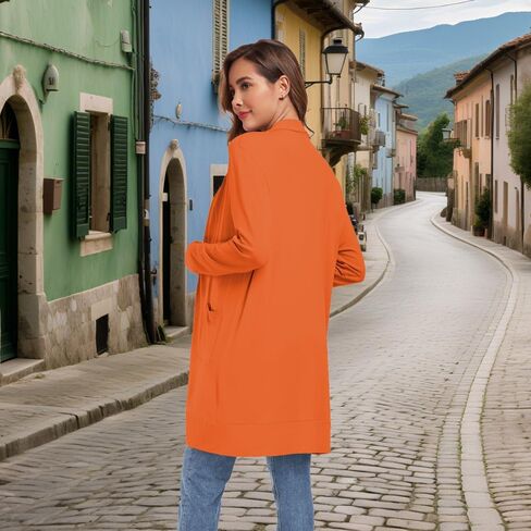 Womens Long Lightweight Cardigan with Pocket Open Front Casual Loose Long Sleeve Cardigan for Women in Saudi Arabia