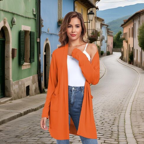 Womens Long Lightweight Cardigan with Pocket Open Front Casual Loose Long Sleeve Cardigan for Women in Saudi Arabia
