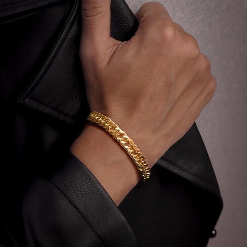 أساور الذهب 14K للنساء والرجال أساور للرجال الكوبية الارتباط 14K سلسلة ذهبية سوار للنساء العصرية 7in in Kuwait