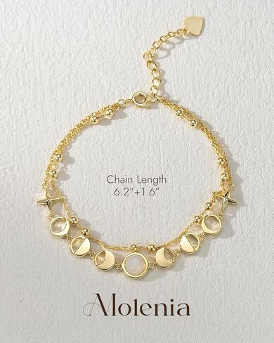 Moonstone Moon Phase Link Bracelet for Women, 14K Gold Plated Celestial New Full Moon Lunar Charm Double Layered Chain Gift for Birthday Christmas Boho Spiritual Jewelry for Wife Girlfriend Daughter in Saudi Arabia
