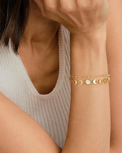 Moonstone Moon Phase Link Bracelet for Women, 14K Gold Plated Celestial New Full Moon Lunar Charm Double Layered Chain Gift for Birthday Christmas Boho Spiritual Jewelry for Wife Girlfriend Daughter in Saudi Arabia