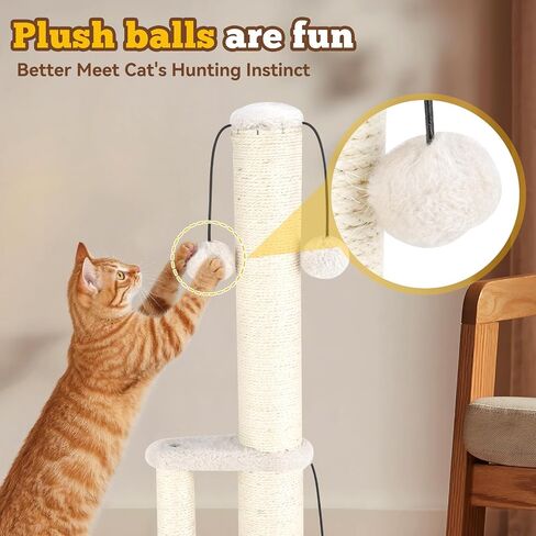 Dimaka Tall Cat Scratching Post, Double Lower Posts Extra Stable Cat Post Tree Scratcher with Sisal Rope and Teasing Balls, 4 Balls Total Large Base (Grey 26" in Kuwait
