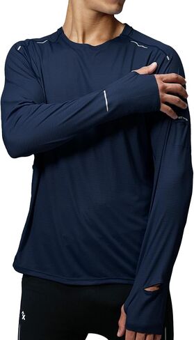 Men's Reflective Long Sleeve Running Shirt for Men, Watch & Thumb Hole - Quick Dry Athletic Top, Night Running, Hiking in Saudi Arabia