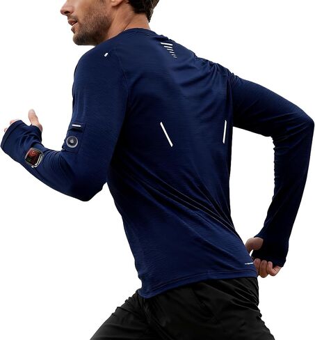 Men's Reflective Long Sleeve Running Shirt for Men, Watch & Thumb Hole - Quick Dry Athletic Top, Night Running, Hiking in Saudi Arabia