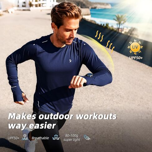Men's Reflective Long Sleeve Running Shirt for Men, Watch & Thumb Hole - Quick Dry Athletic Top, Night Running, Hiking in Saudi Arabia