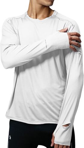 Men's Reflective Long Sleeve Running Shirt for Men, Watch & Thumb Hole - Quick Dry Athletic Top, Night Running, Hiking in Saudi Arabia