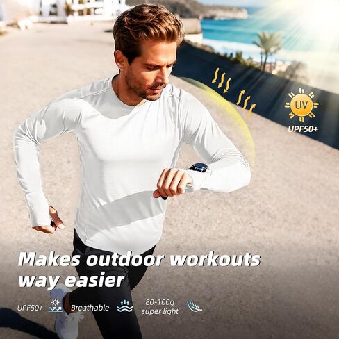 Men's Reflective Long Sleeve Running Shirt for Men, Watch & Thumb Hole - Quick Dry Athletic Top, Night Running, Hiking in Saudi Arabia
