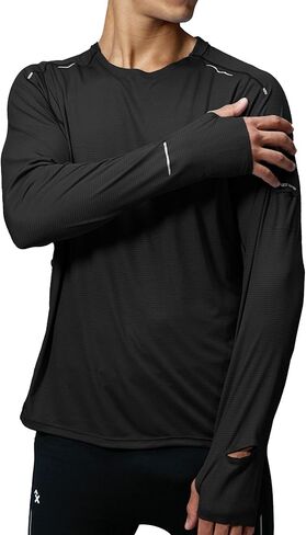 Men's Reflective Long Sleeve Running Shirt for Men, Watch & Thumb Hole - Quick Dry Athletic Top, Night Running, Hiking in Kuwait
