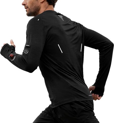 Men's Reflective Long Sleeve Running Shirt for Men, Watch & Thumb Hole - Quick Dry Athletic Top, Night Running, Hiking in Kuwait