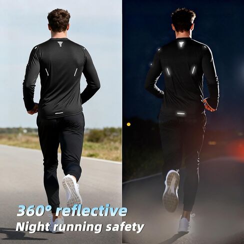 Men's Reflective Long Sleeve Running Shirt for Men, Watch & Thumb Hole - Quick Dry Athletic Top, Night Running, Hiking in Kuwait