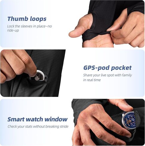 Men's Reflective Long Sleeve Running Shirt for Men, Watch & Thumb Hole - Quick Dry Athletic Top, Night Running, Hiking in Kuwait