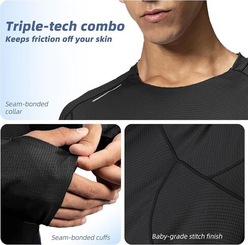 Men's Reflective Long Sleeve Running Shirt for Men, Watch & Thumb Hole - Quick Dry Athletic Top, Night Running, Hiking in Kuwait