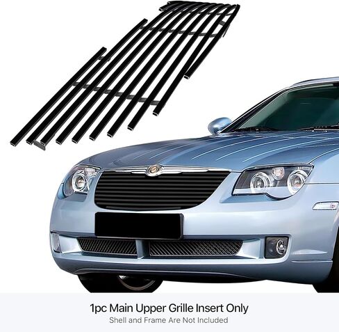 APS Compatible with Chrysler Crossfire 2004-2008 Main Upper Stainless Steel Black 8x6 Horizontal Billet Front Grill Grille Insert S18-J52568R in Saudi Arabia