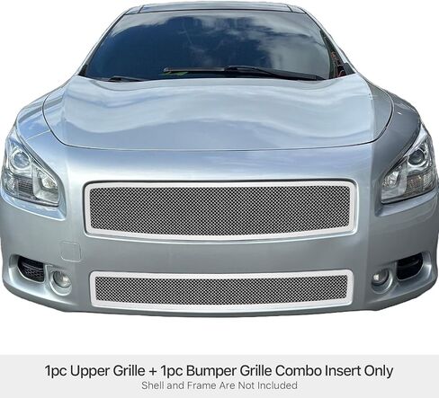 APS Compatible with Nissan Maxima 2009-2014 Main Upper Lower Bumper Stainless Steel Chrome Mesh Front Grill Grille Insert Combo N77774T in Saudi Arabia