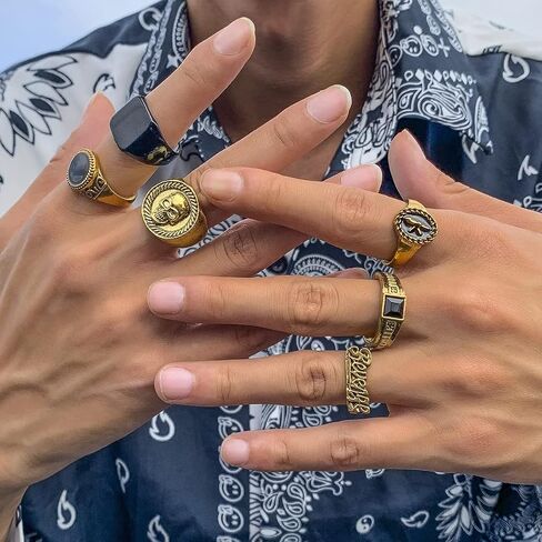 Vintage Silver Knuckle Rings Set for Men Women Adjustable Chunky Grunge Gothic Rings Stackable Punk Style Skull Cross Demon Wing Ring Set Gold Y2k Statement Ring Retro Hip Hop Biker Rock Halloween Jewelry in Saudi Arabia