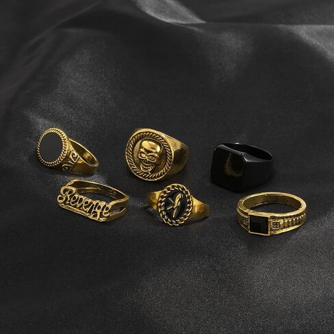 Vintage Silver Knuckle Rings Set for Men Women Adjustable Chunky Grunge Gothic Rings Stackable Punk Style Skull Cross Demon Wing Ring Set Gold Y2k Statement Ring Retro Hip Hop Biker Rock Halloween Jewelry in Saudi Arabia