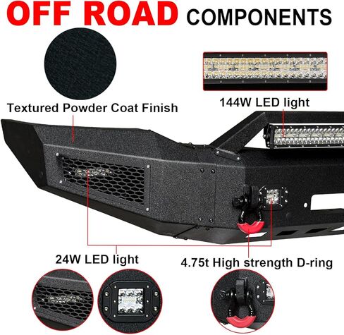 المصد الأمامي متوافق مع 2017 2018 2019 2020 2021 2022 Ford F250/F350/F450 (مع لوحة ونش و5 مصابيح LED وحلقتين على شكل حرف D) in Kuwait