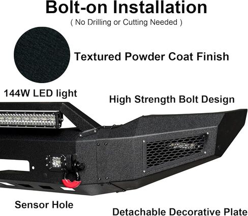 المصد الأمامي متوافق مع 2017 2018 2019 2020 2021 2022 Ford F250/F350/F450 (مع لوحة ونش و5 مصابيح LED وحلقتين على شكل حرف D) in Kuwait