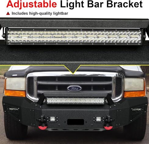 المصد الأمامي متوافق مع 2017 2018 2019 2020 2021 2022 Ford F250/F350/F450 (مع لوحة ونش و5 مصابيح LED وحلقتين على شكل حرف D) in Kuwait