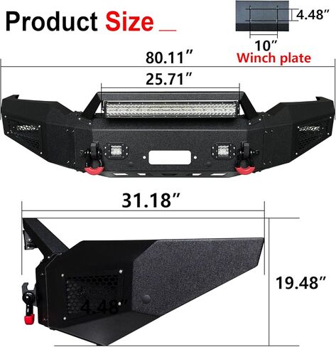 المصد الأمامي متوافق مع 2017 2018 2019 2020 2021 2022 Ford F250/F350/F450 (مع لوحة ونش و5 مصابيح LED وحلقتين على شكل حرف D) in Kuwait