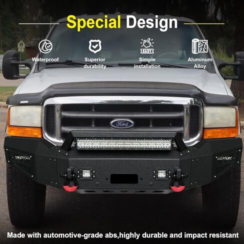 المصد الأمامي متوافق مع 2017 2018 2019 2020 2021 2022 Ford F250/F350/F450 (مع لوحة ونش و5 مصابيح LED وحلقتين على شكل حرف D) in Kuwait