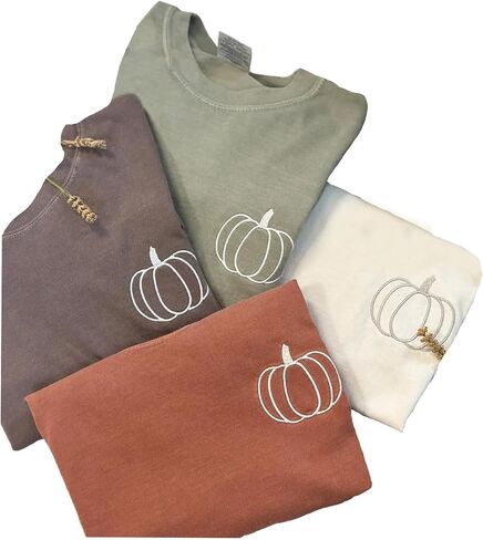 Embroidered Halloween Pumpkin Shirt, Comfort Colors Fall T-Shirt, Cute Womens Pumpkin Shirt, Autumn Graphic Tee, Spooky Season Top in Saudi Arabia