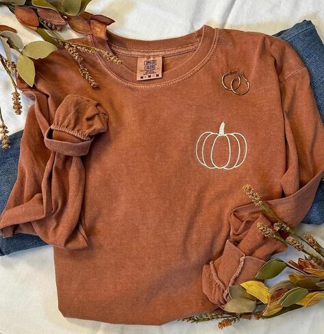 Embroidered Halloween Pumpkin Shirt, Comfort Colors Fall T-Shirt, Cute Womens Pumpkin Shirt, Autumn Graphic Tee, Spooky Season Top in Saudi Arabia