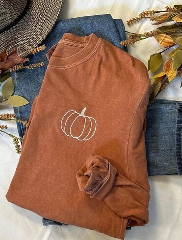 Embroidered Halloween Pumpkin Shirt, Comfort Colors Fall T-Shirt, Cute Womens Pumpkin Shirt, Autumn Graphic Tee, Spooky Season Top in Saudi Arabia