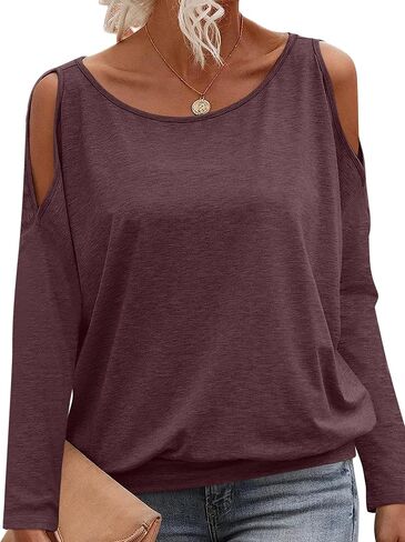 Womens Cold Shoulder Tops Banded Bottom Long Sleeve Shirts Boat Neck Fall Sexy Casual Outfits 2025 in Kuwait