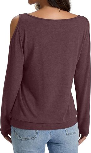 Womens Cold Shoulder Tops Banded Bottom Long Sleeve Shirts Boat Neck Fall Sexy Casual Outfits 2025 in Kuwait