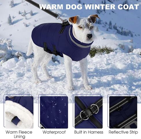 Dog Coat with Harness Built in, Waterproof Dog Jacket with Back Zipper, Reflective Dog Winter Coat for Cold Weather, Windproof Dog Winter Jacket for Small Medium Large Dogs in Kuwait