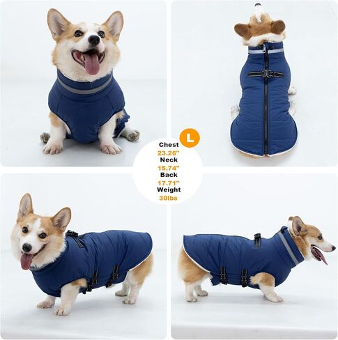 Dog Coat with Harness Built in, Waterproof Dog Jacket with Back Zipper, Reflective Dog Winter Coat for Cold Weather, Windproof Dog Winter Jacket for Small Medium Large Dogs in Kuwait