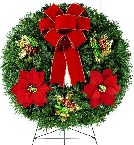 Sympathy Silks - Artificial Pine Christmas Wreaths - Home Decor - Pine Christmas Wreath with Berries - Door Hanger & Easel Included in Kuwait