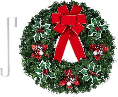 Sympathy Silks - Artificial Pine Christmas Wreaths - Home Decor - Pine Christmas Wreath with Berries - Door Hanger & Easel Included in Kuwait