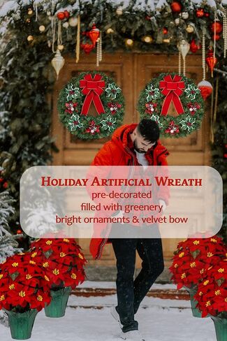 Sympathy Silks - Artificial Pine Christmas Wreaths - Home Decor - Pine Christmas Wreath with Berries - Door Hanger & Easel Included in Kuwait