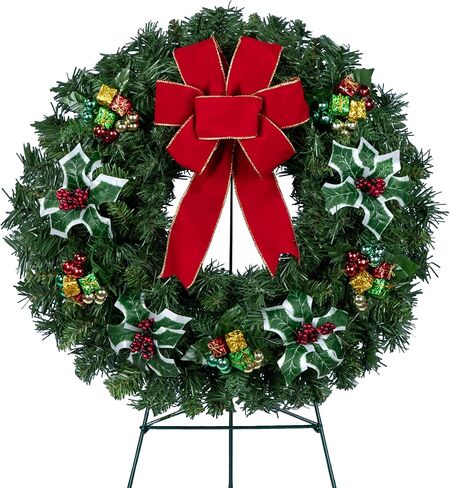 Sympathy Silks - Artificial Pine Christmas Wreaths - Home Decor - Pine Christmas Wreath with Berries - Door Hanger & Easel Included in Kuwait