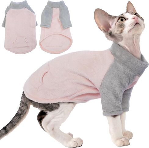PUMYPOREITY Kitten Sweater, Fleece Cat Shirt, Turtleneck Cat Clothes, Winter Warm Cat Outfit, Thick Cat Sweaters for Cats Only, Blue, S in Kuwait