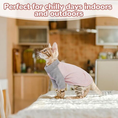 PUMYPOREITY Kitten Sweater, Fleece Cat Shirt, Turtleneck Cat Clothes, Winter Warm Cat Outfit, Thick Cat Sweaters for Cats Only, Blue, S in Kuwait