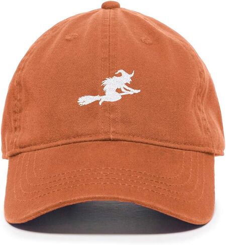 Tech Design Witch with Flying Broom Halloween Baseball Cap Embroidered Cotton Adjustable Dad Hat in Saudi Arabia