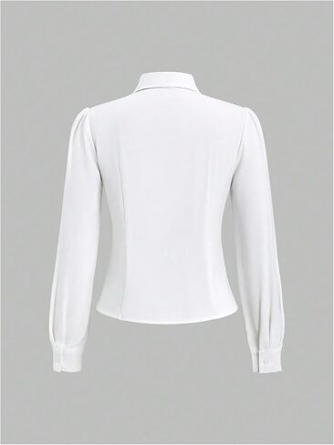 SweatyRocks Women's Puff Long Sleeve Button Down Fitted Crop Shirt Top Dressy Casual Bow Tie Elegant Blouse in Saudi Arabia